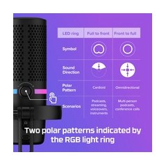"HyperX DuoCast Microphone -6dBFS Cardioid Omni-Directional Black | Exceptional Sound Quality & Versatile Connectivity"
